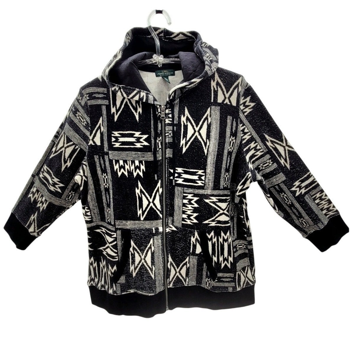 LRL Lauren Jeans Ralph Lauren Black White Southwestern Full Zip Hoodie Jacket