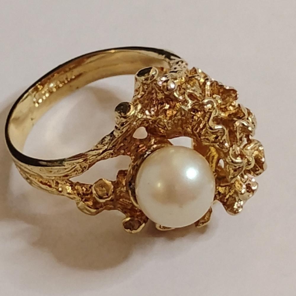Vintage 18KT HGE Joseph Esposito ESPO Gold Plated Ring Size 5 With Pearl