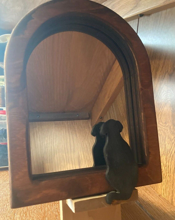 Handmade Mirror w/ Wood Carved Dog Reflection Wall Hanging Art