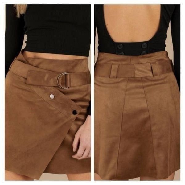 ASTR The Label Dionne Mocha Brown Suede Wrap Skirt Size Medium