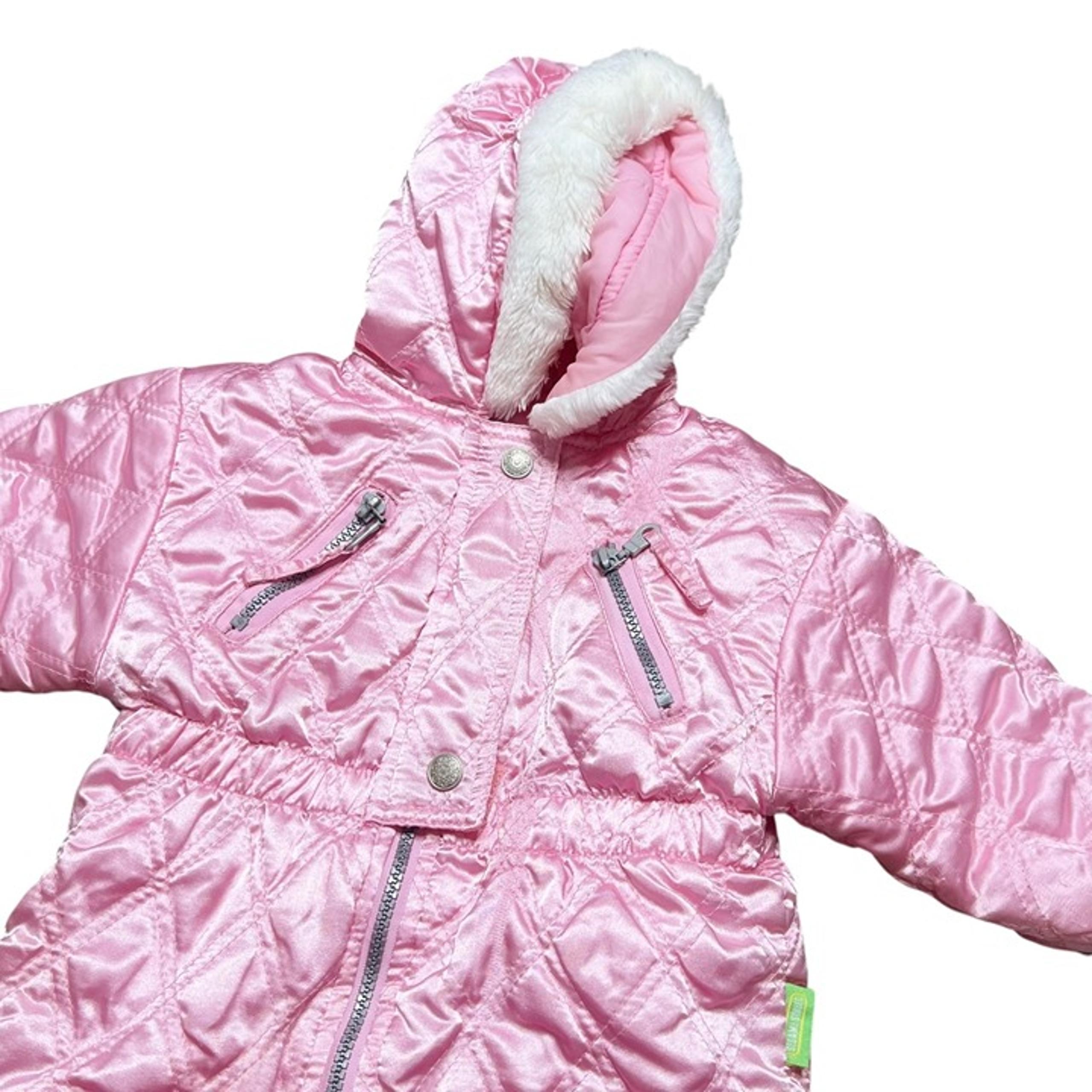 Sesame Street Jacket Coat Girls Size 12 Months Pink Quilted Faux Fur Hood