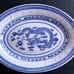 Three Vintage TIENSHAN Rice Grain with 5 Claw Dragon Pattern Blue Oval Platters