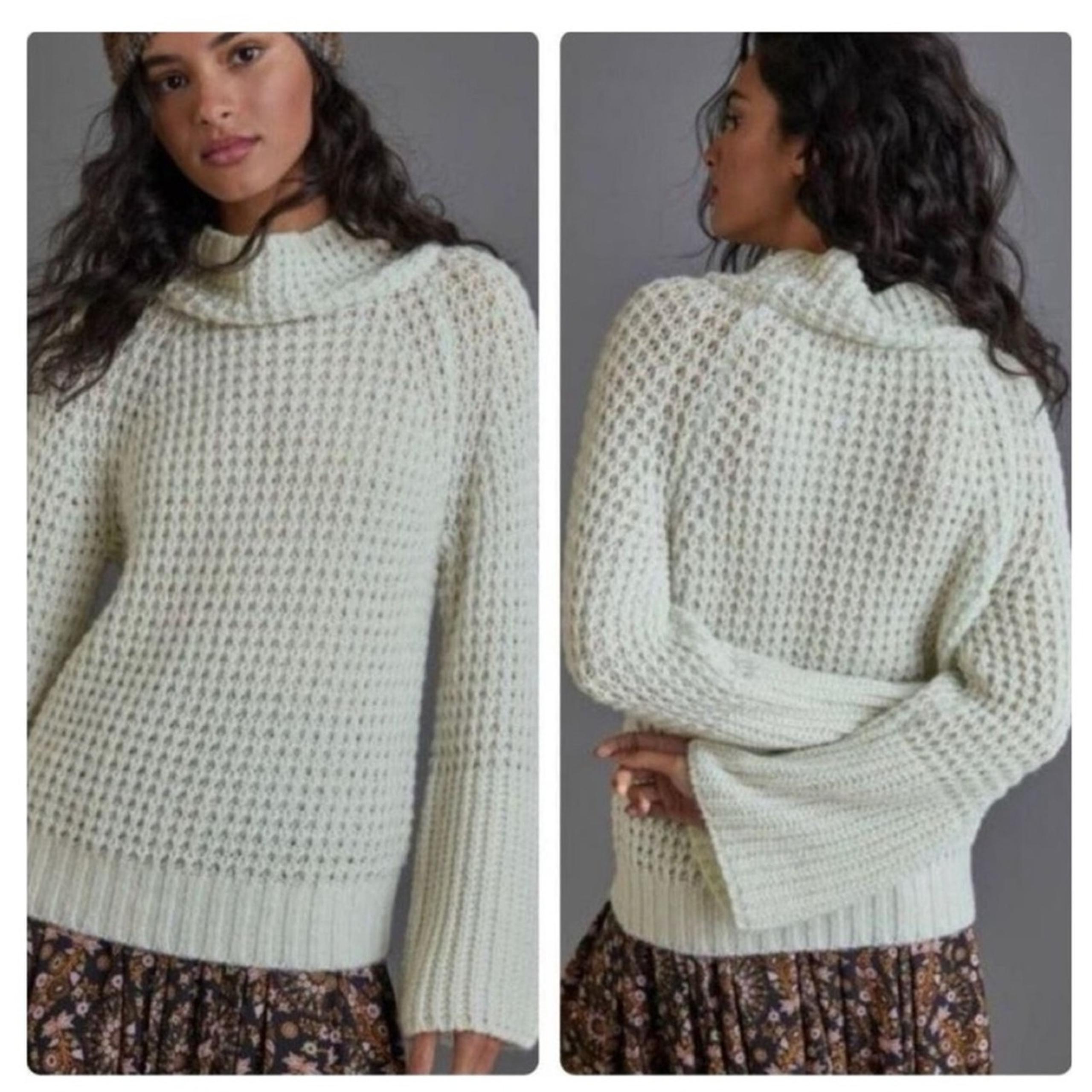 Anthropologie Maeve Dionne Wool Blend Bell Sleeve Sweater LP Green