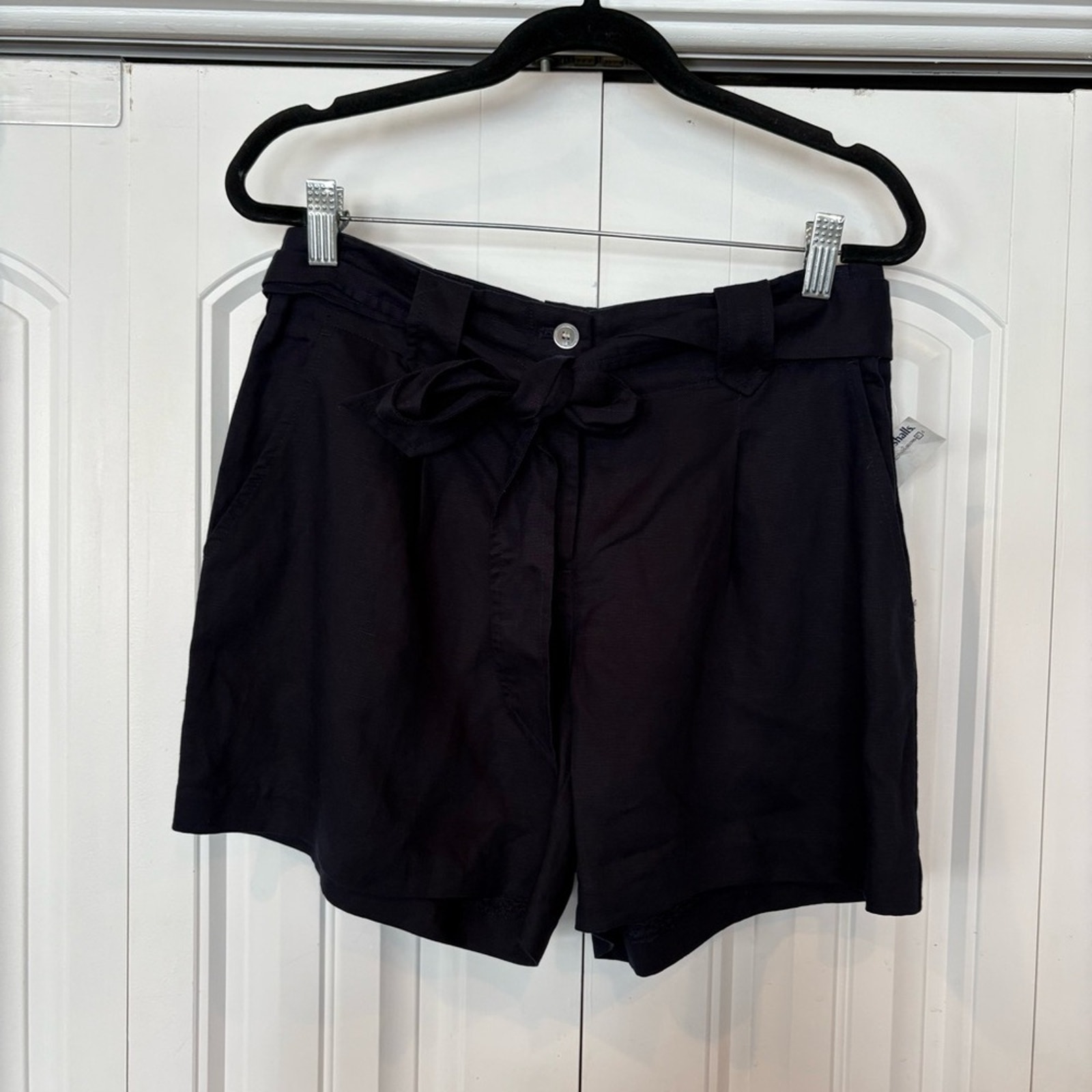 J. McLaughlin Navy Tie Waist Linen Blend Shorts Size 4