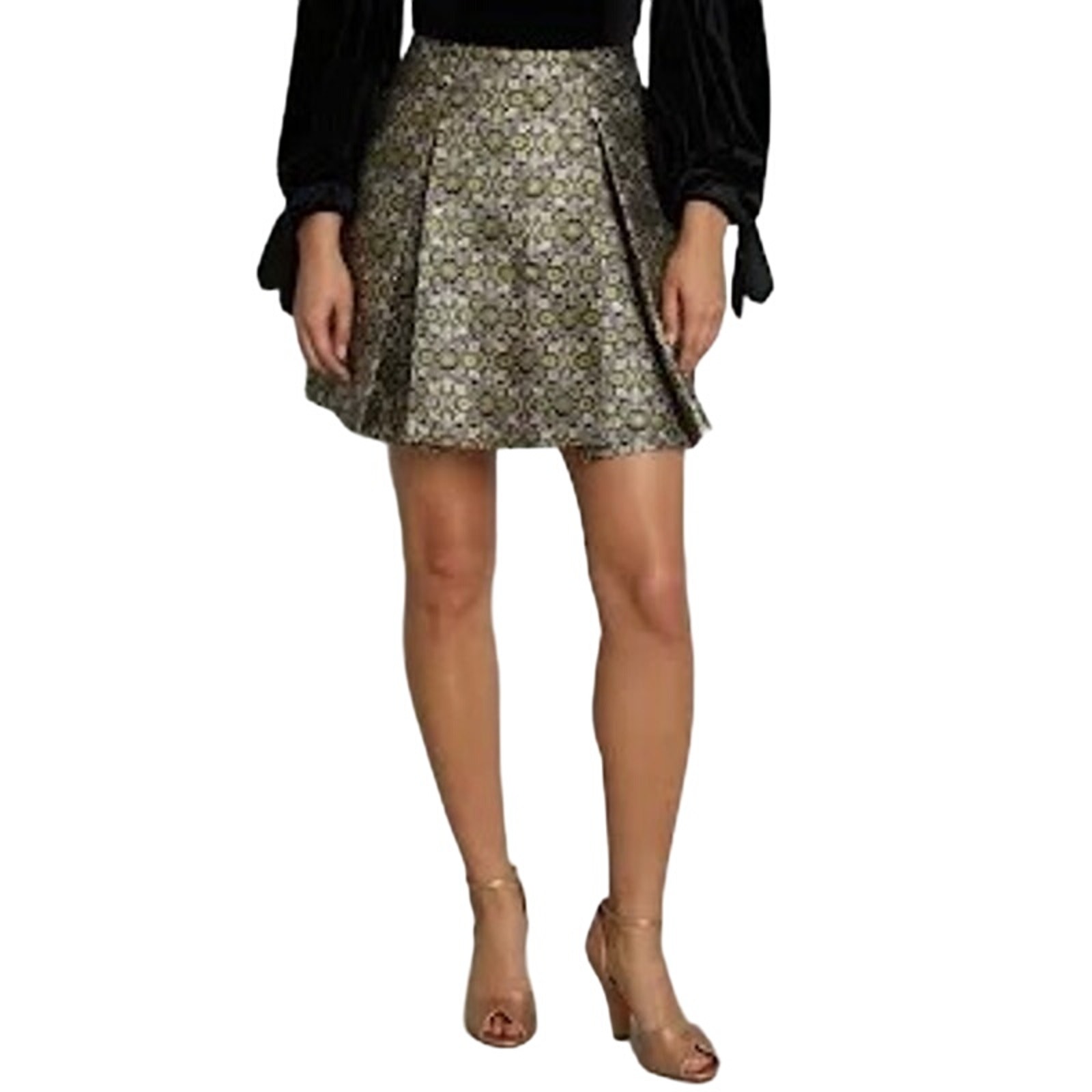 NWT Modcloth Good as Gold Tapestry Lined Pleated A Line Short Skirt Size 16