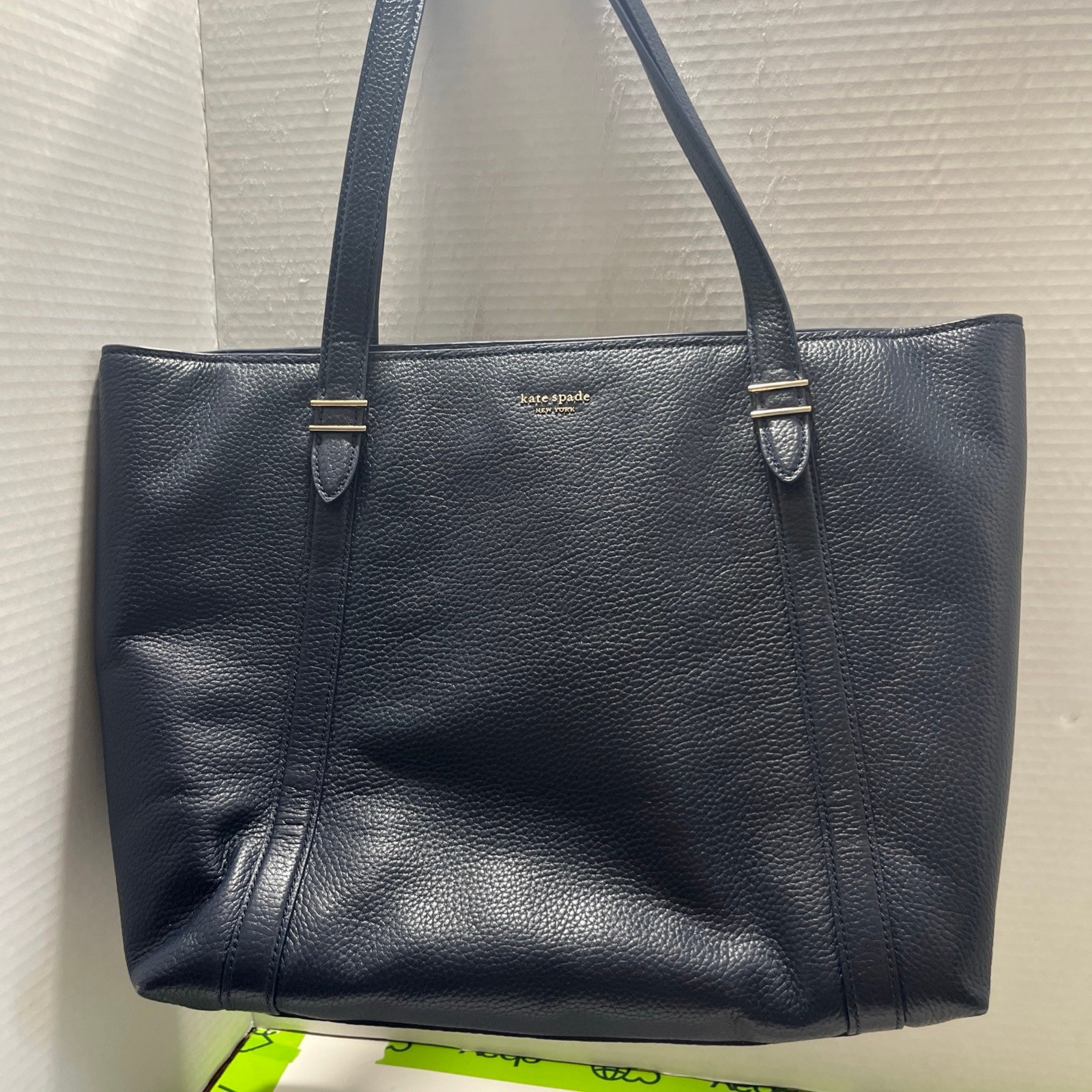Kate Spade Navy Blue Oakwood Street Pebbled Leather Chandra Tote Bag.