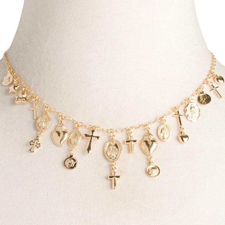 Mia Fiore 18kt Gold Plated Rosary Charm Necklace, cross, religious, gothic