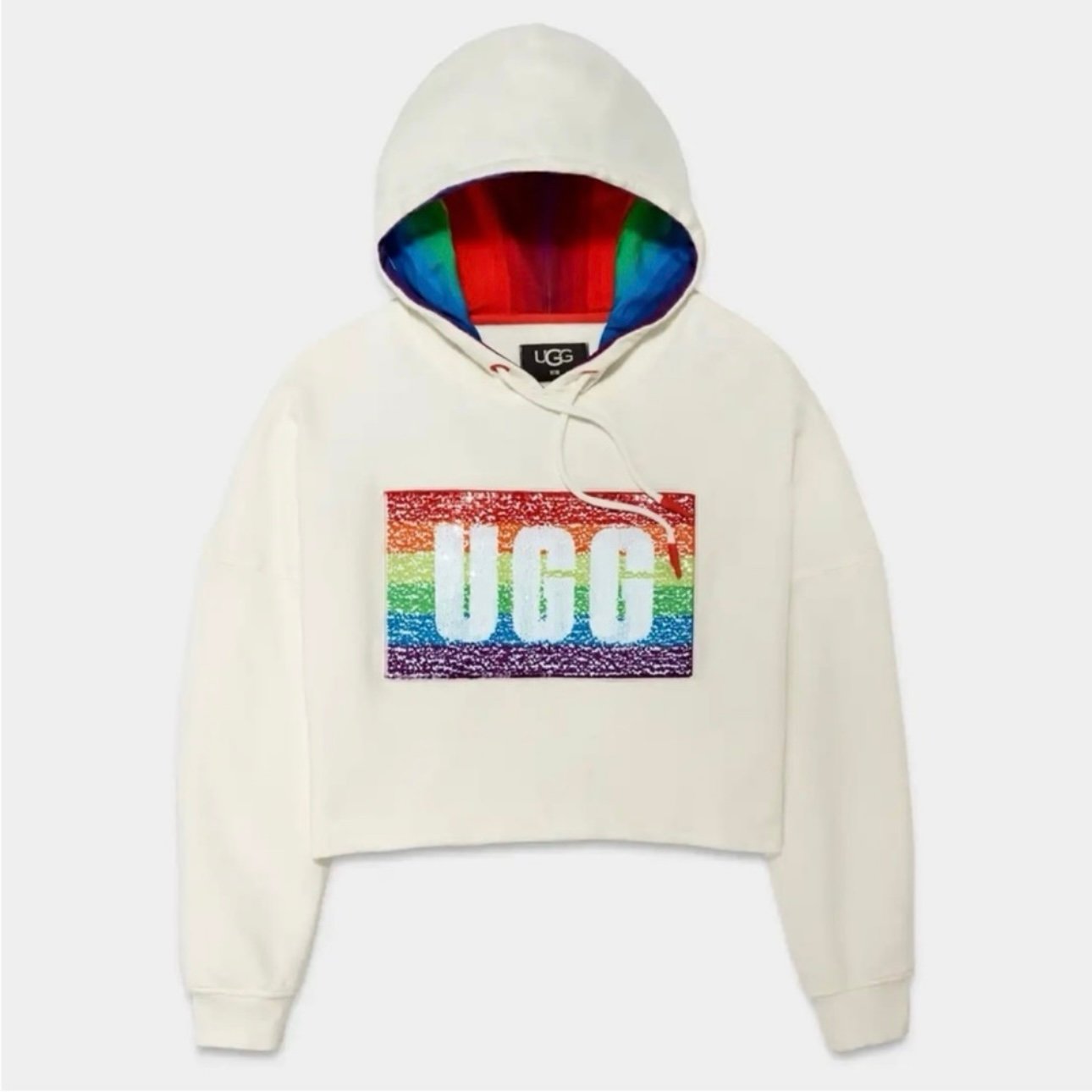 UGG Interchangeable PRIDE Keira Crop Raw Hoodie In Rainbow Sequins Sweatshirt