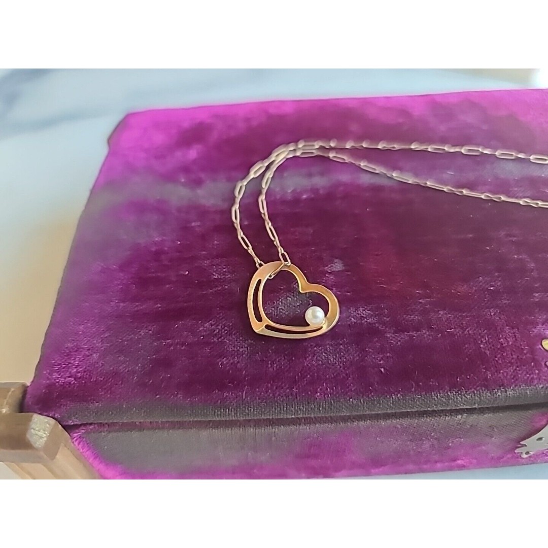 Vintage 14K Gold Filled Pearl Accent Heart Shaped Pendant Necklace