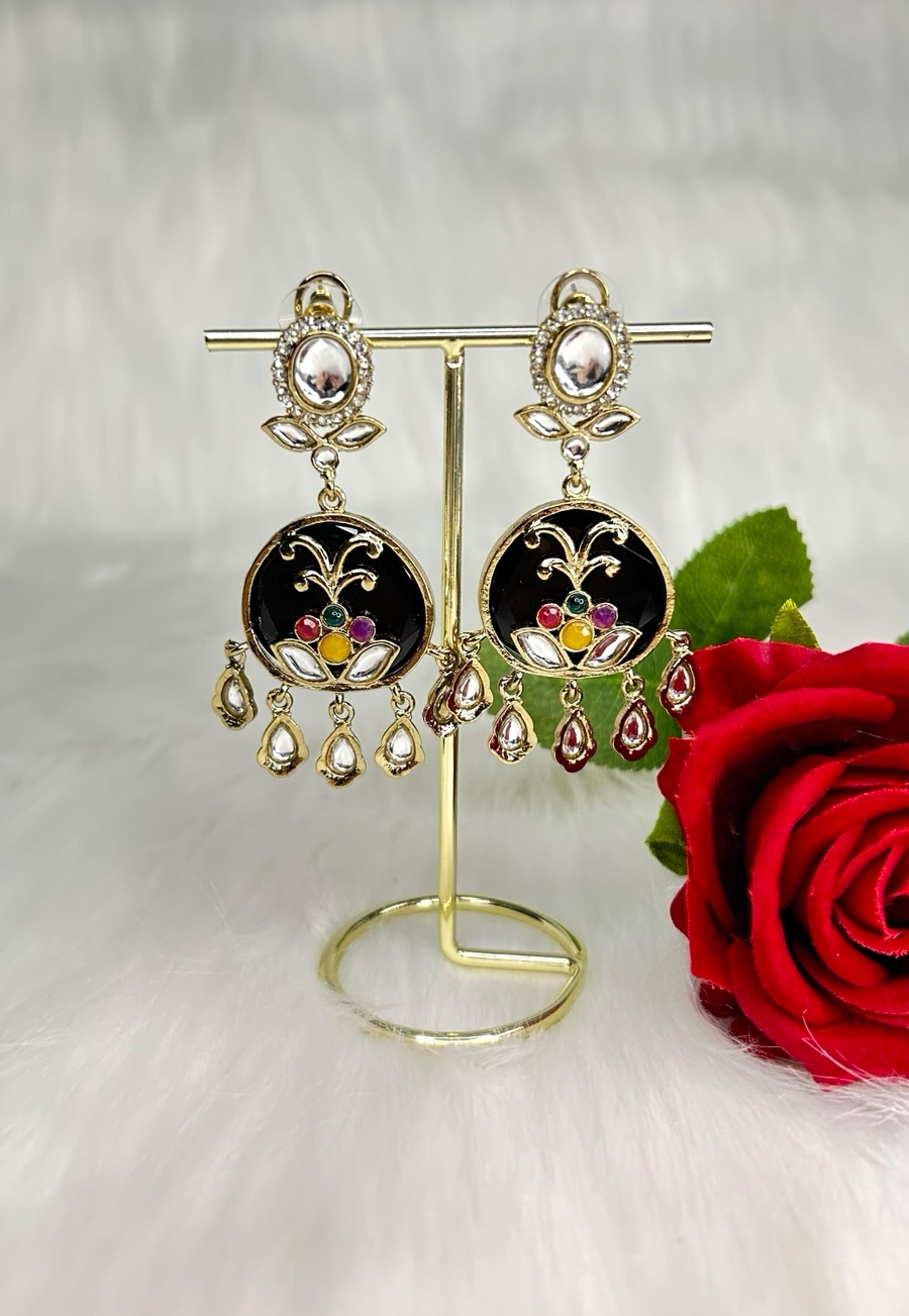 High Quality Black Gold Acrylic Mina Kari Dangling Earrings