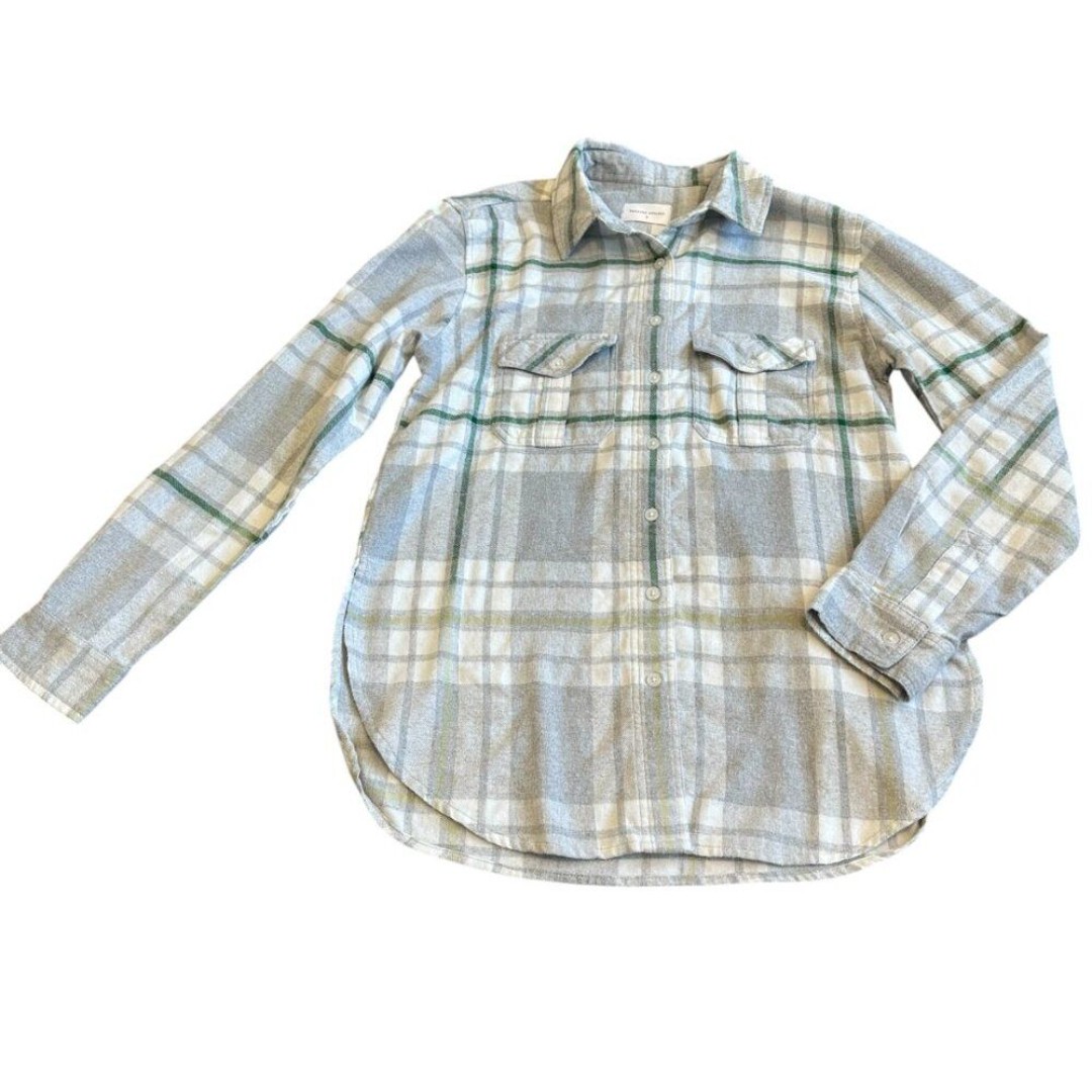 Panache Apparel Grey Plaid Button-Down Shirt Top Oversized Size Small Women's