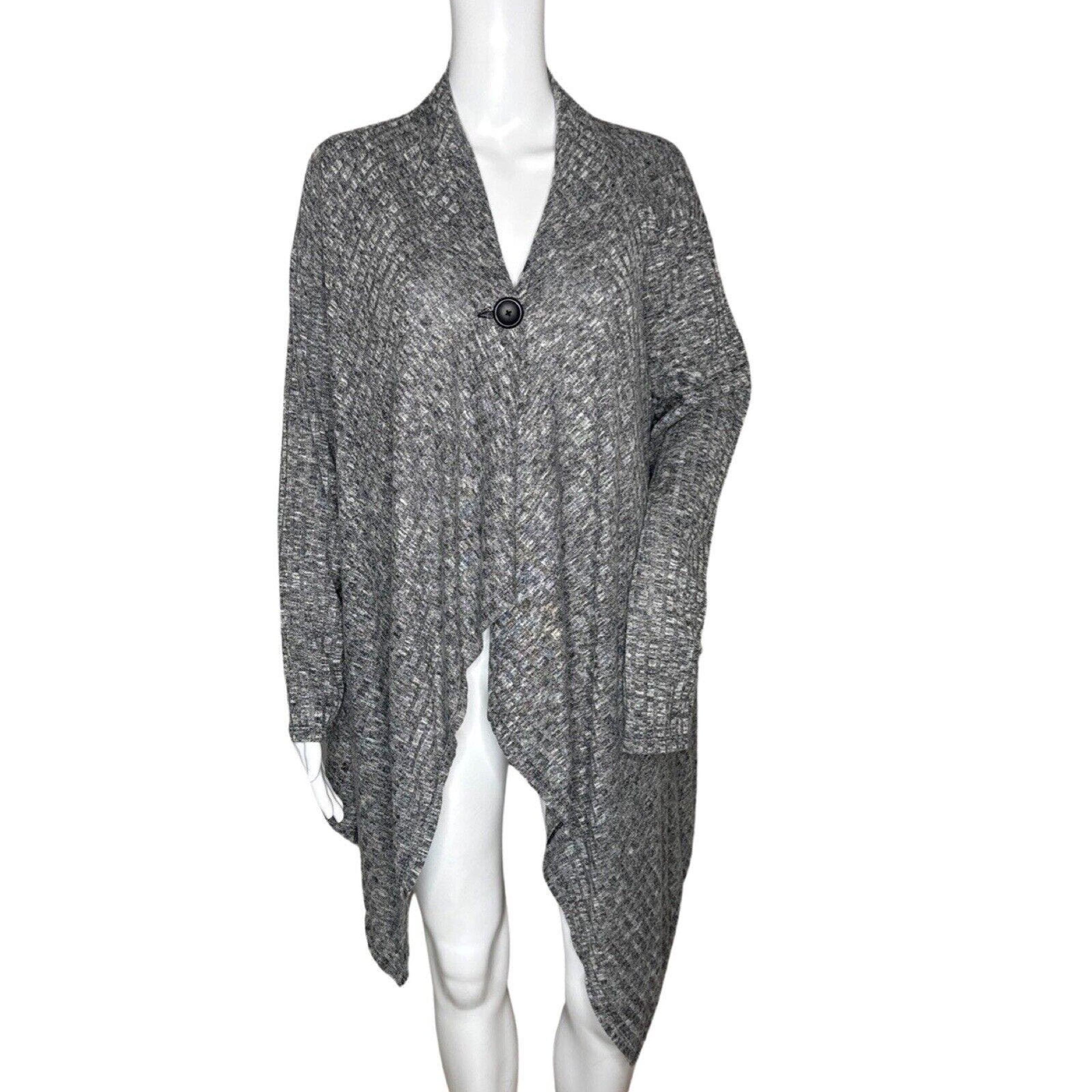 Dana Buchman Sweater Women Large Gray White Marled Cardigan Lagenlook Neutral