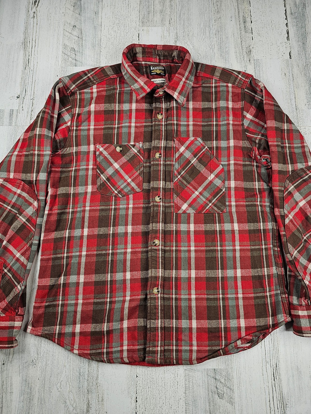 Knackered Heavy Red Brown Flannel Button Up Shirt Men's Size 2XL