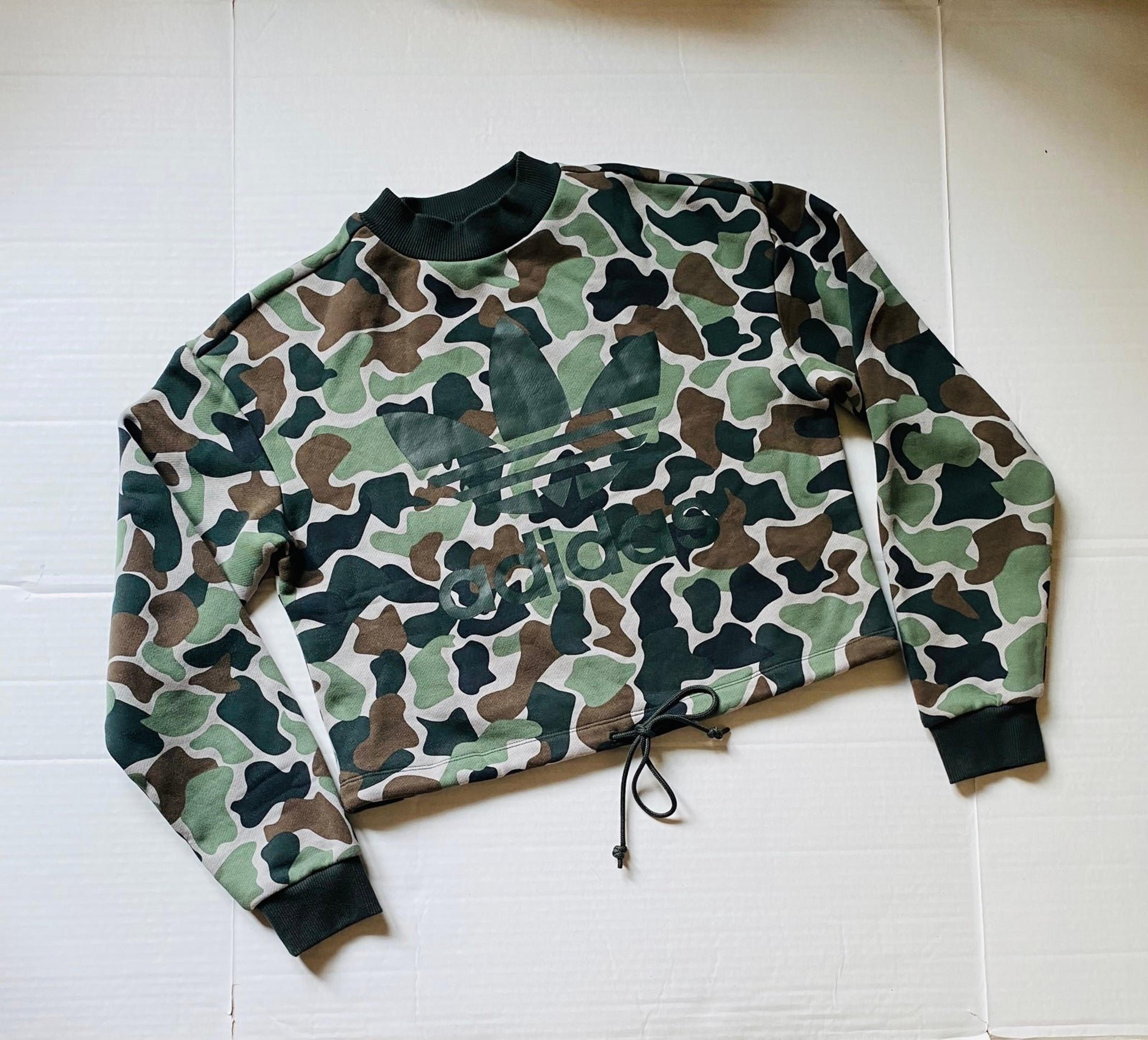 Adidas camo print drawstring crop sweatshirt Clearance
