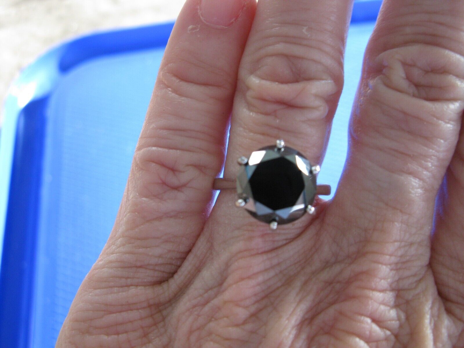 4.77ct 100% REAL NATURAL BLACK DIAMOND RING, CERTIFICATE,FR EE DIA TESTER Size 8