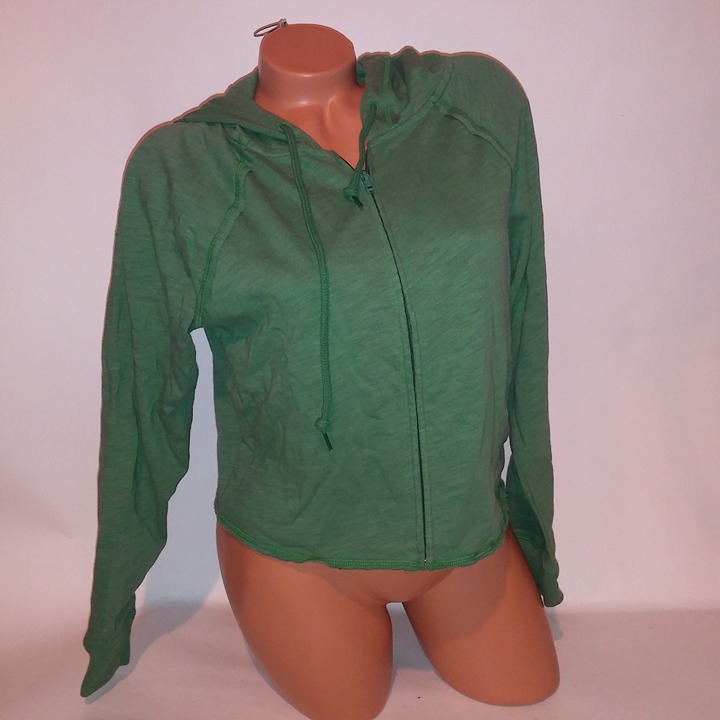 Victoria Secret Full Zip Hoodie Crop Top Green Long Sleeve Solid XS
