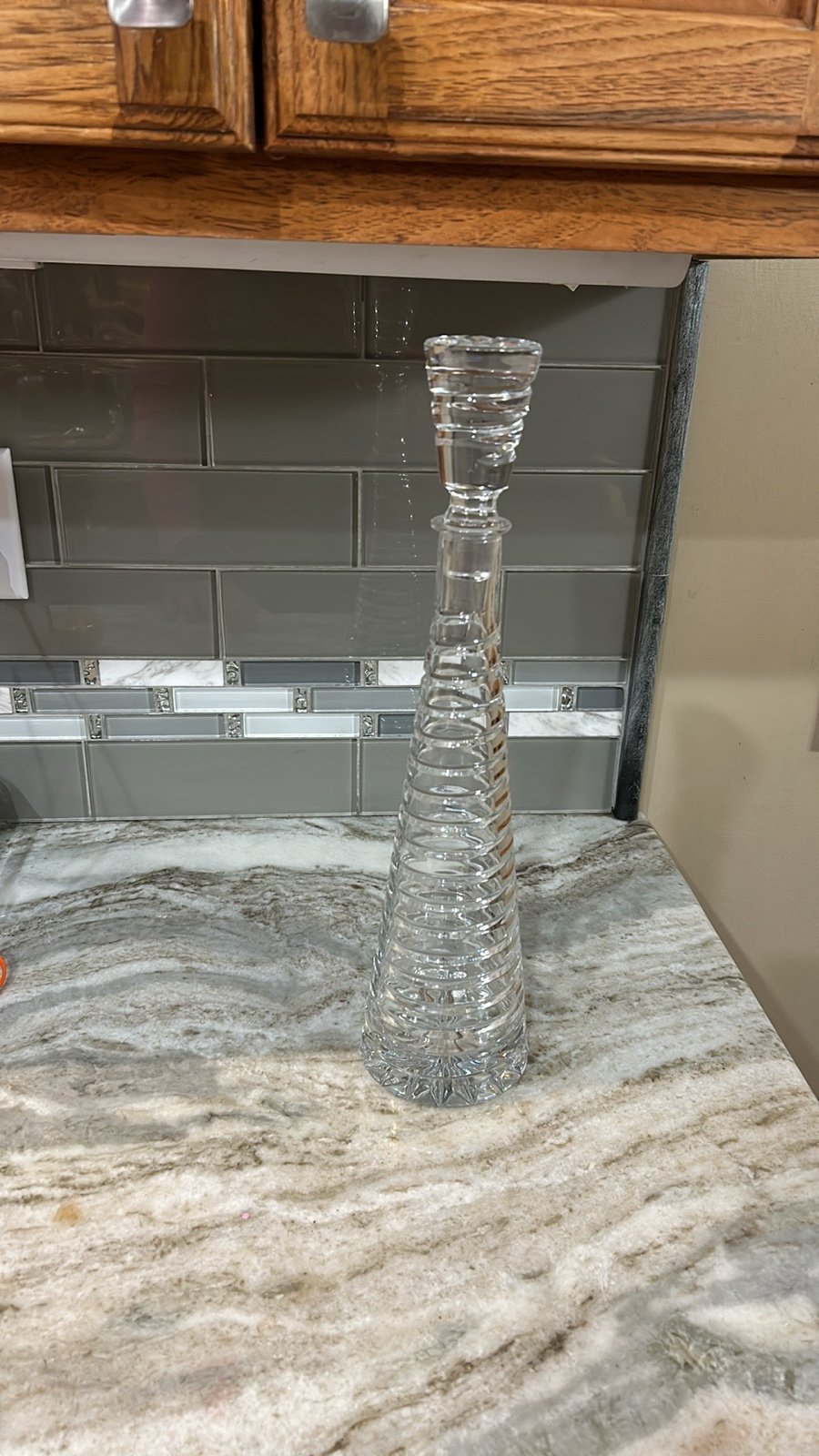 Block Crystal Coil Pattern Decanter 13 Inches & Stopper Excellent M Heavy Solid.