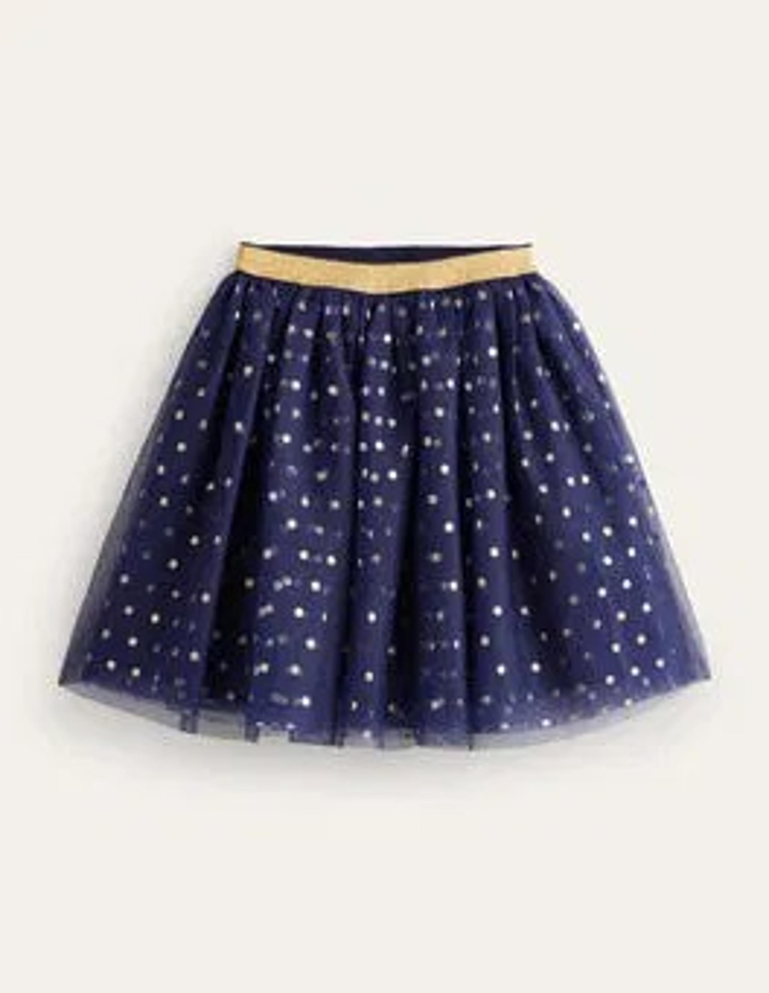 mini boden Tulle Metallic Midi Skirt, College Navy