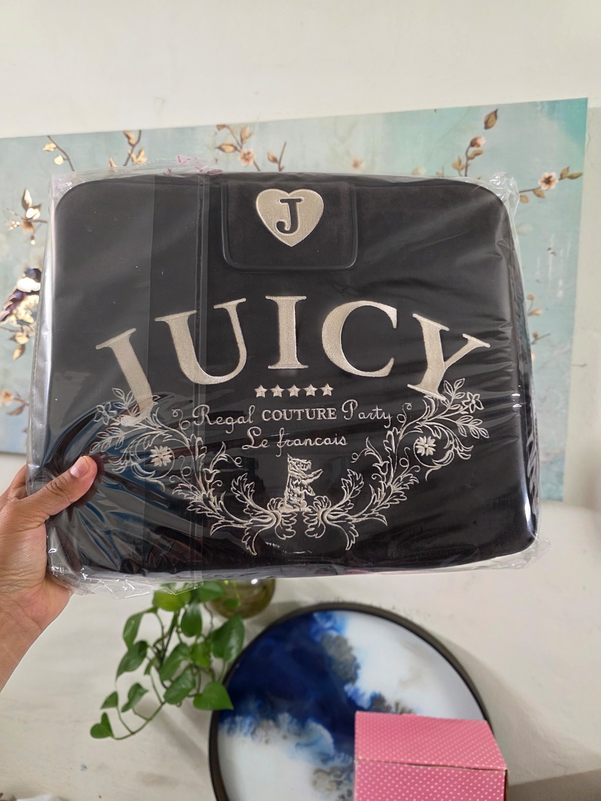 Vintage 90s Y2K JUICY COUTURE Dark  Brown Velour Laptop Sleeve Computer iPad Bag