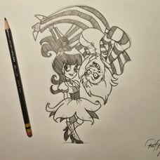 Warner Bros Beetlejuice and Lydia drawing/sketch animation signed Art Tim Burton