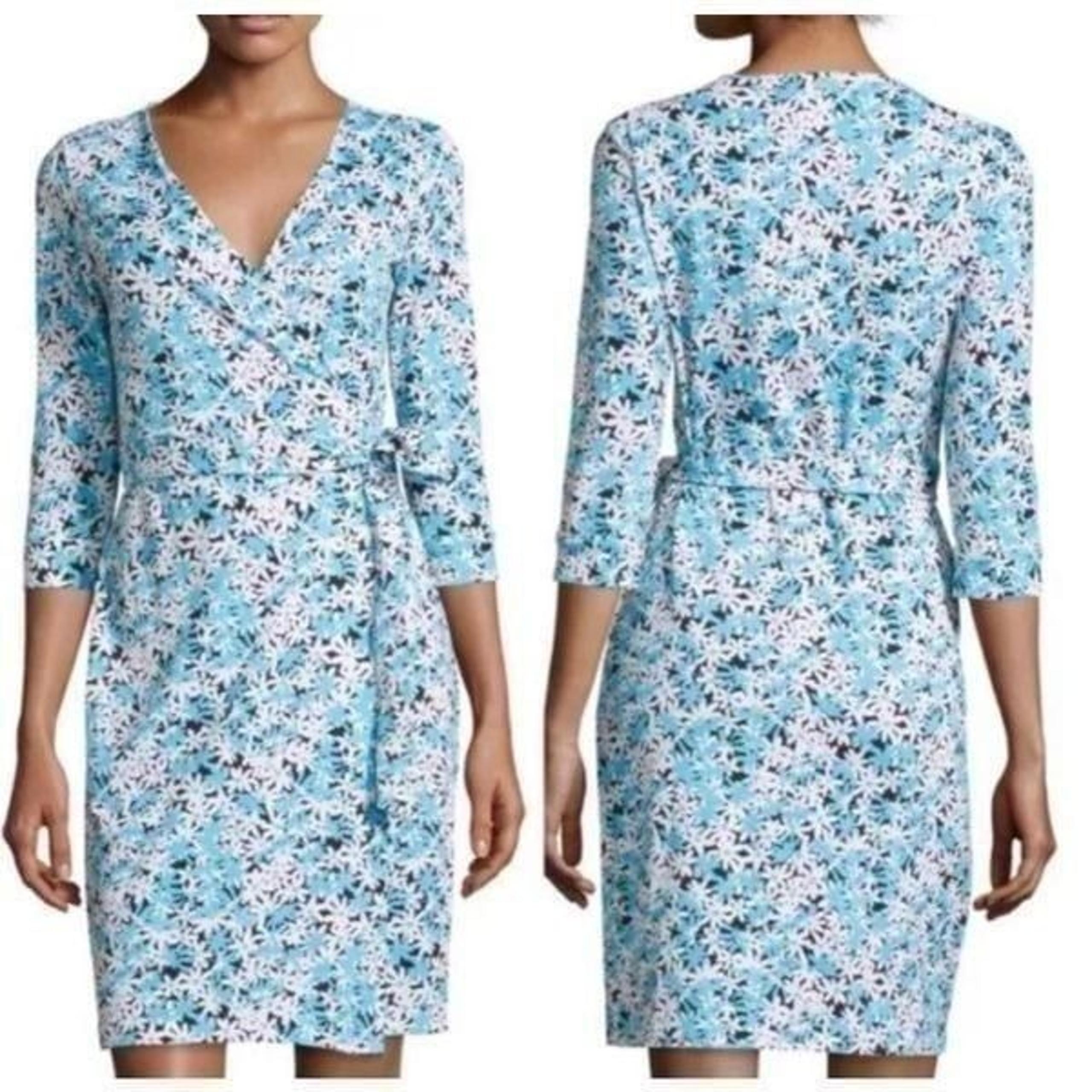 Diane Von Furstenberg New Julian Two Wrap Dress Garden Daisy Azure Blue Size 4