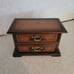 Vintage JEWELRY wood music box brown yellow lining rings small vanity dresser