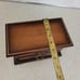 Vintage JEWELRY wood music box brown yellow lining rings small vanity dresser