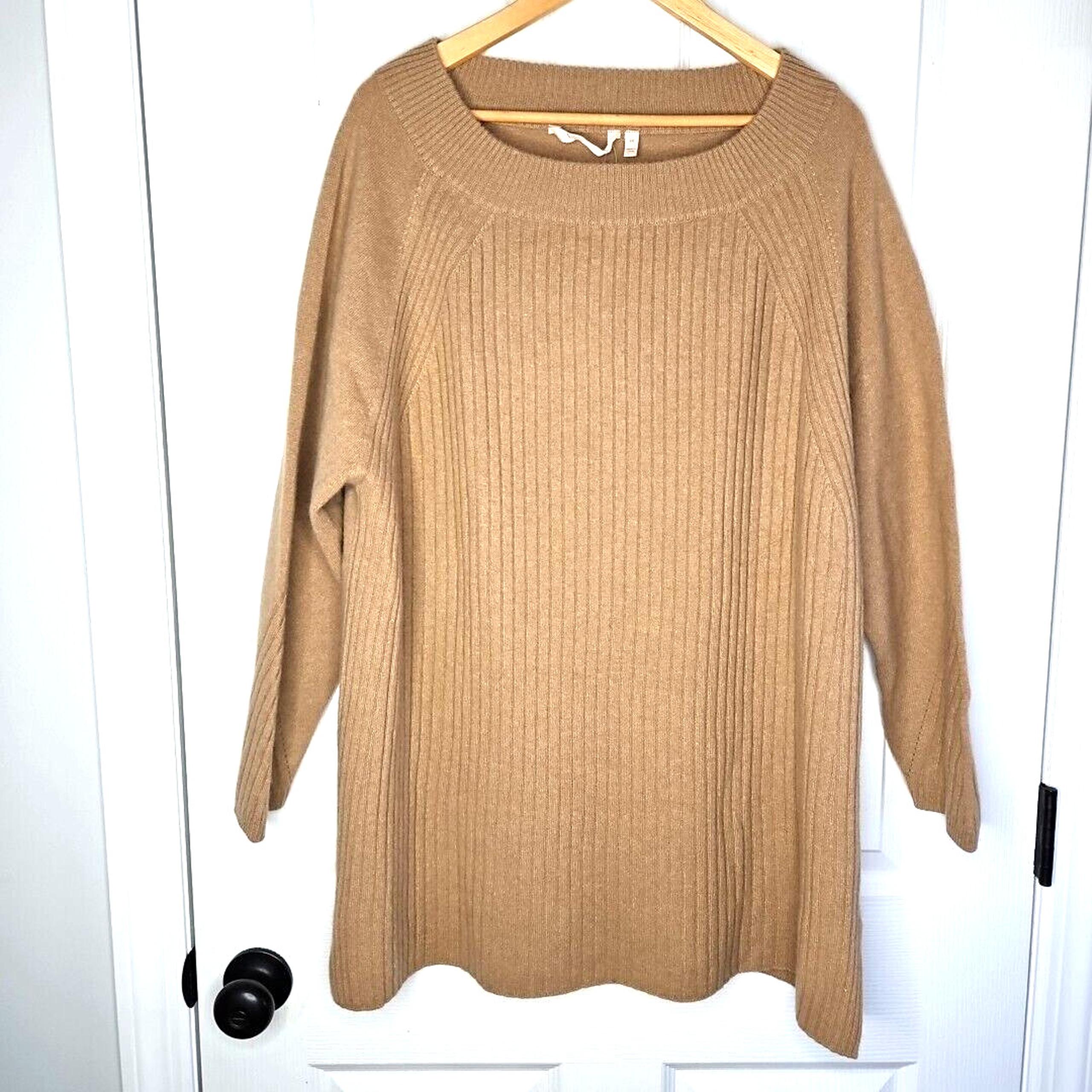 Soft Surroundings 100% Cashmere Nazca Tunic Pullover Sweater 2X Camel New $200