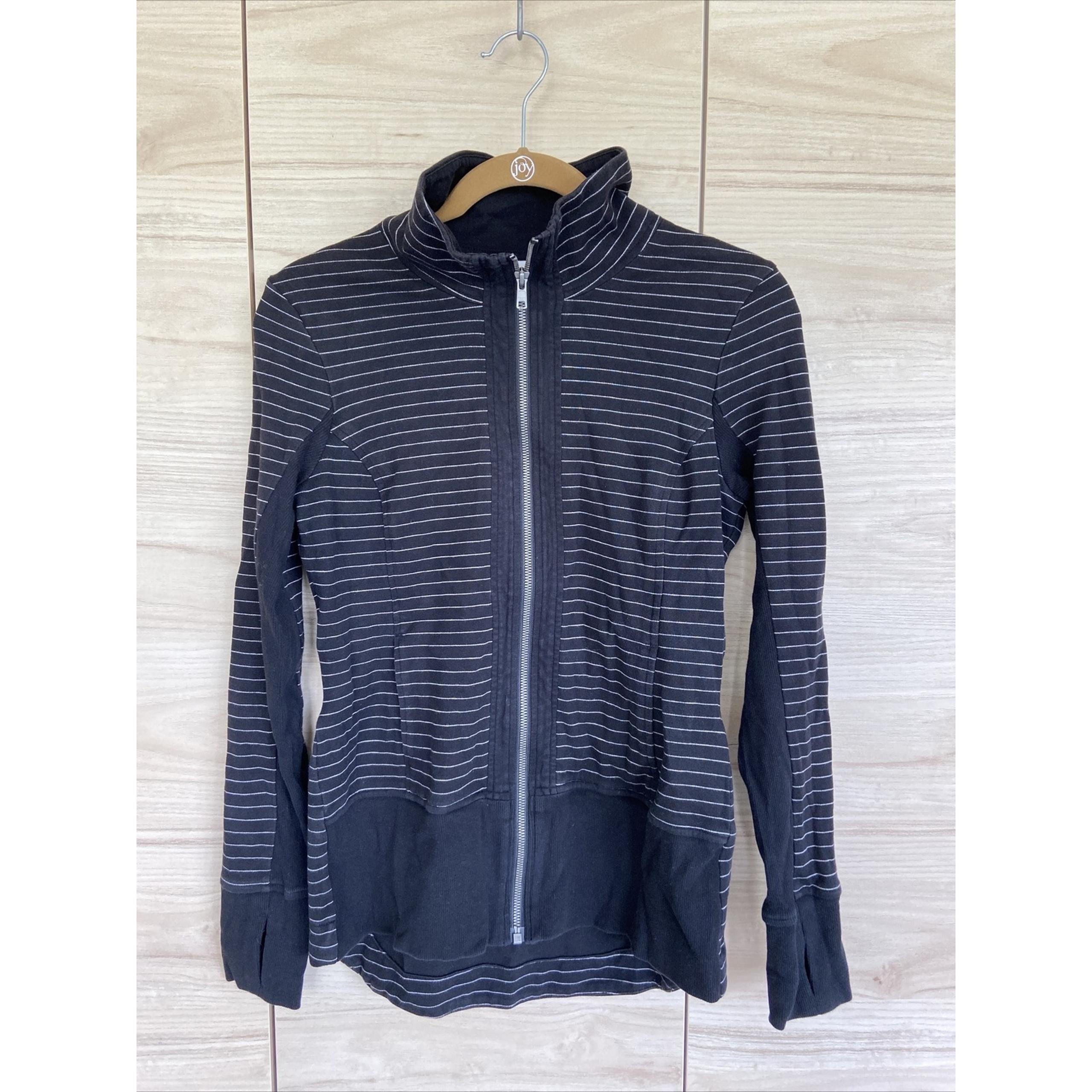 Cabi Womens Full Zip Jacket Pockets Long Sleeve Sz XS Black White Stripe. (a8)