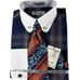 Fratello Men's Dress Shirt Navy Red Melon Cream Tie Hanky Cufflink Size 18.5