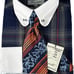 Fratello Men's Dress Shirt Navy Red Melon Cream Tie Hanky Cufflink Size 18.5