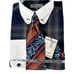 Fratello Men's Dress Shirt Navy Red Melon Cream Tie Hanky Cufflink Size 18.5