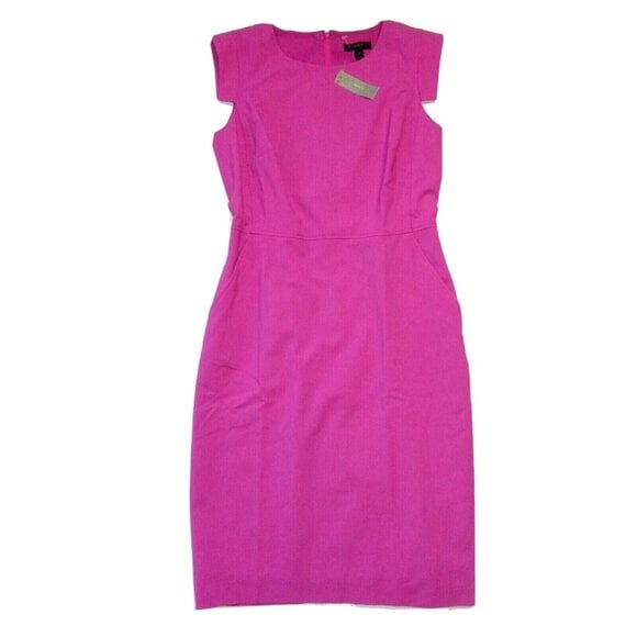 NWT J.Crew Resume Sheath in Vivid Flamingo Pink Stretch Wool Dress 0 188