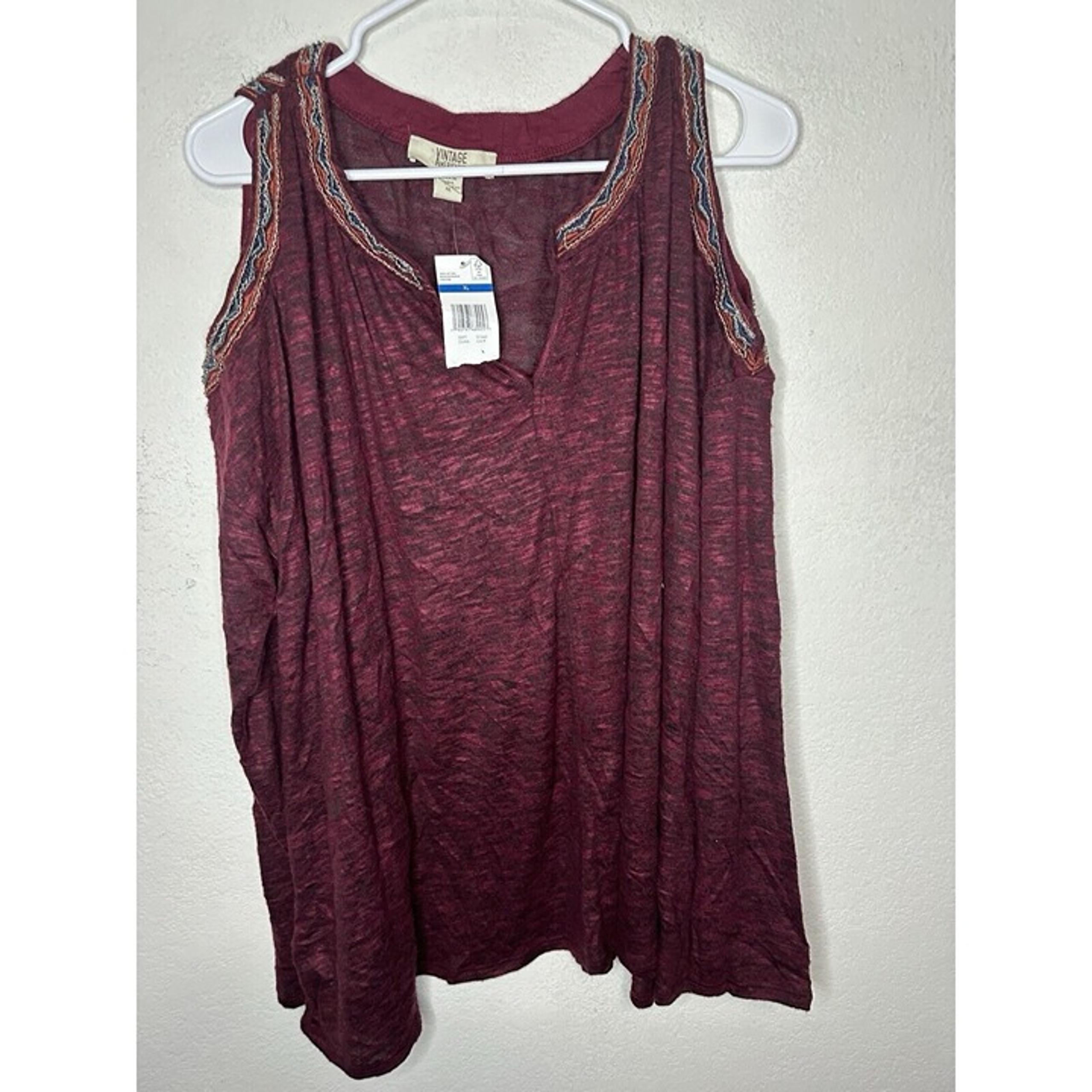 Vintage America Blues Women’s Textured Maroon Red Tank Top Shirt Size XL
