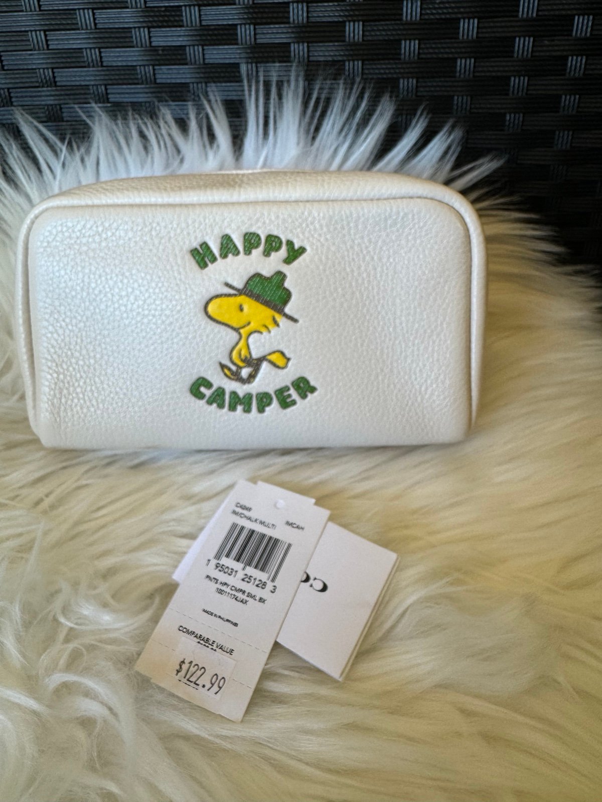 Coach x Peanuts Small Boxy Cosmetic Case w/ Woodstock Happy Camper