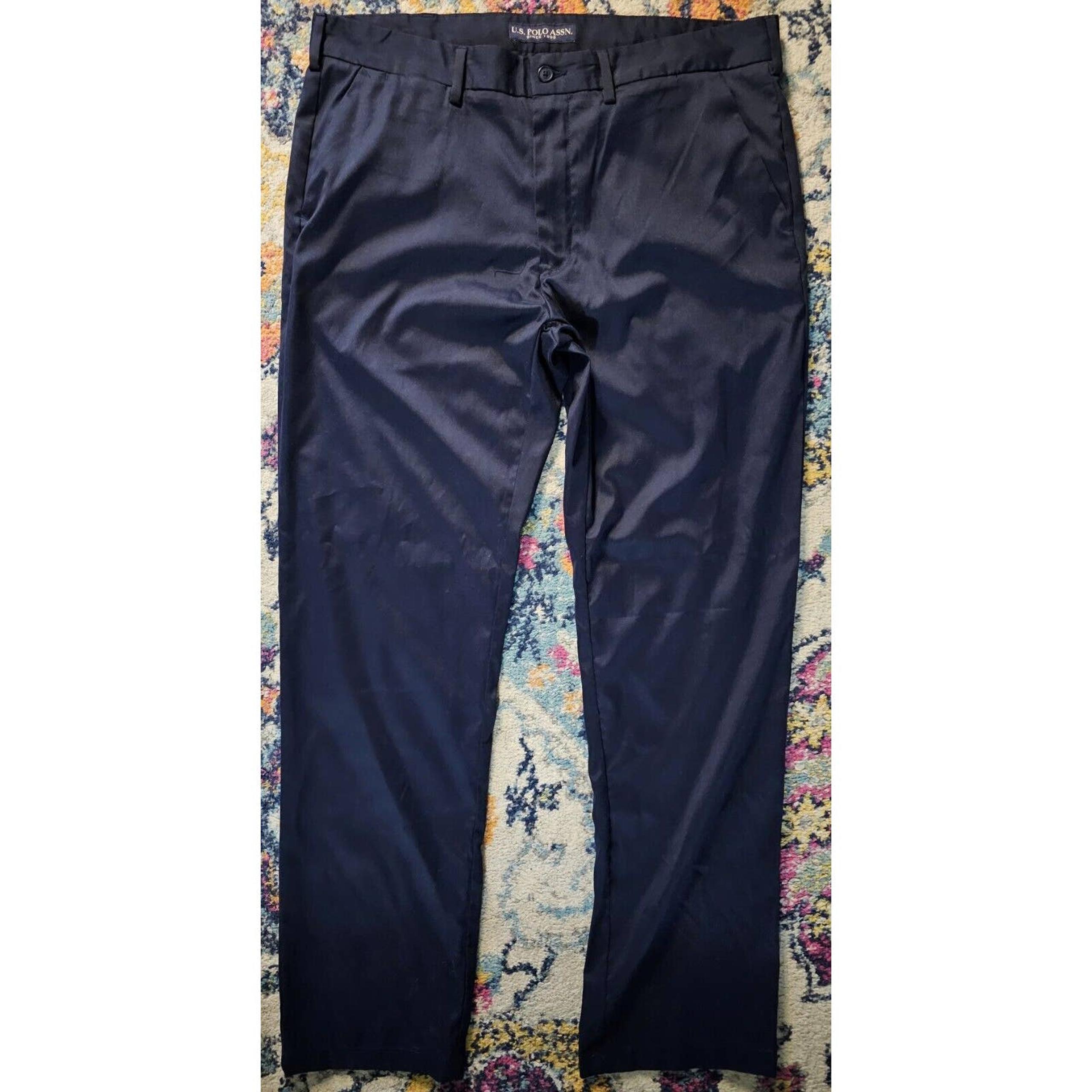 U.S Polo Assn. Activate Stretch Straight Chino Pants Men's 36x32 Navy Flat Front