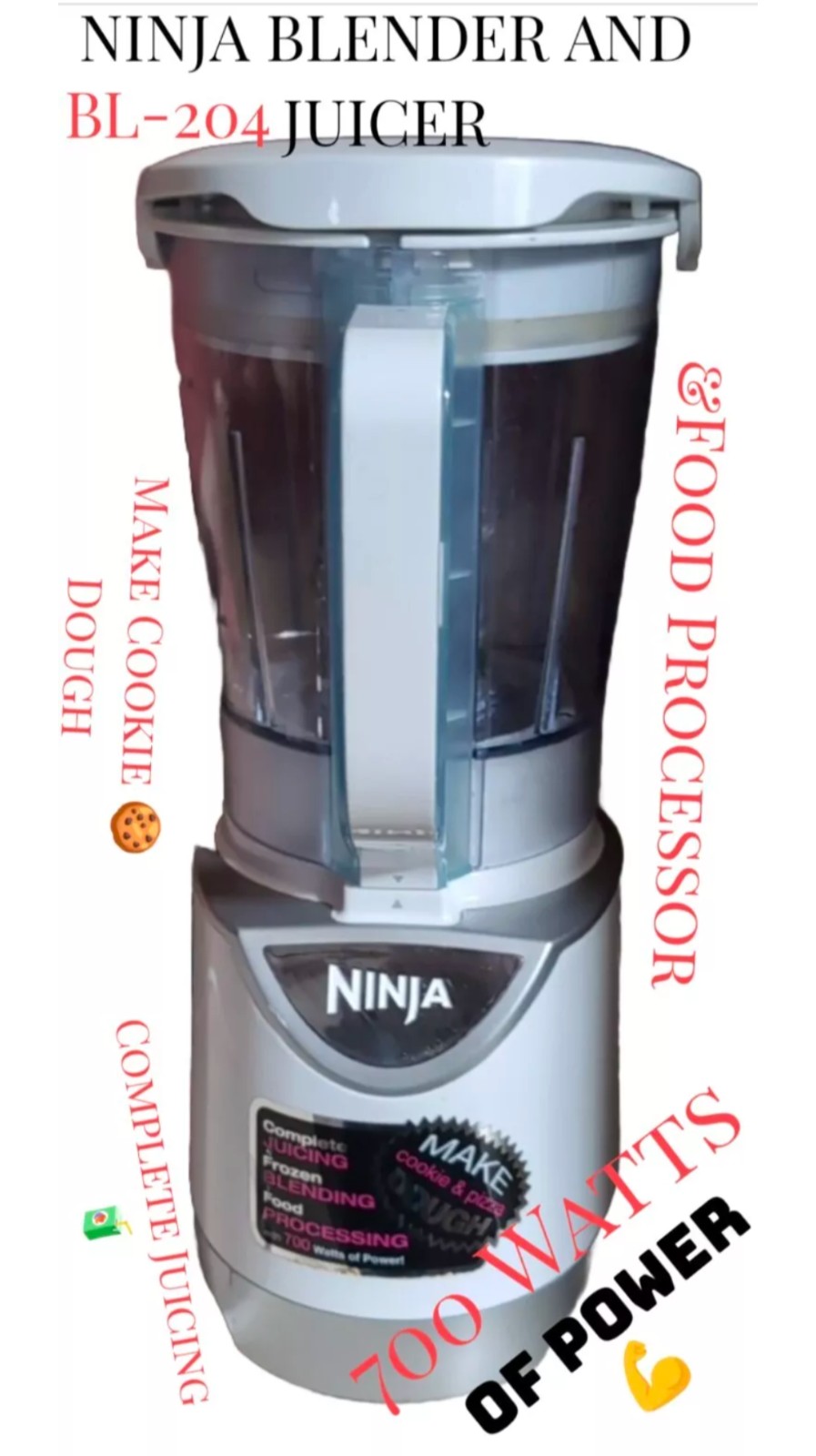 NINJA Blender BL204 Pulse 5 Cup Works Great Cookie Dough Juicing Food Processing