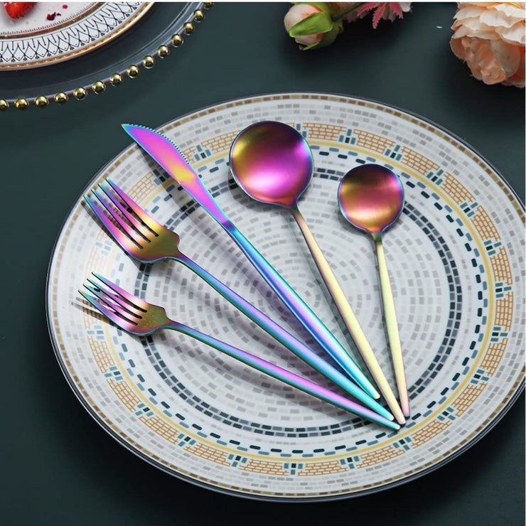 40 Pieces Matte Rainbow Flatware Set