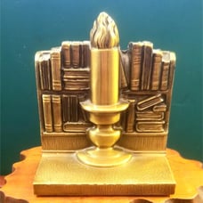 1930s Vintage Retro Bronze Candle Flame of Knowledge Library Bookend 5 x4.25