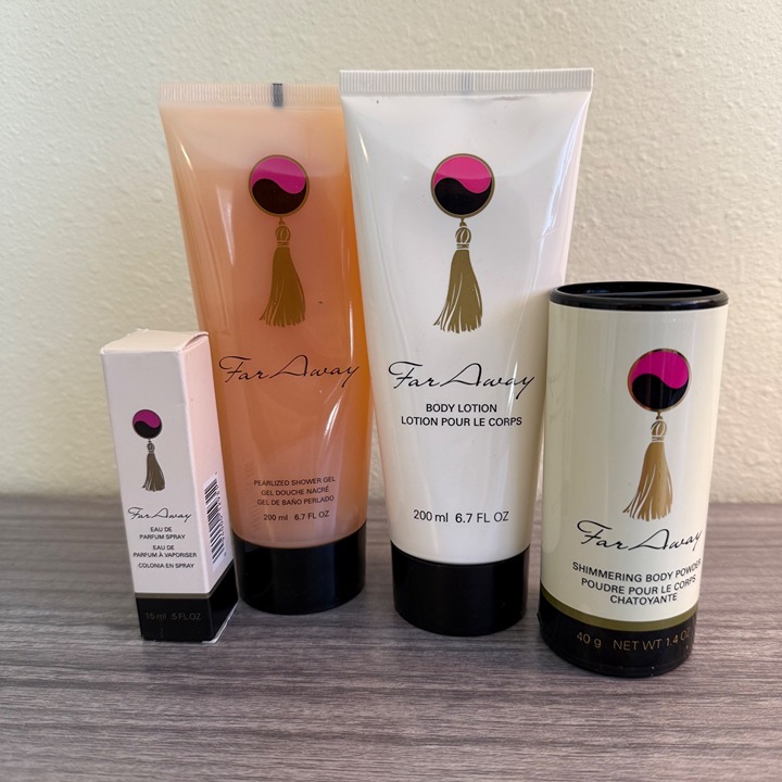 Far Away Fragrance Set: Shower Gel Body Lotion & Shimmering Body Powder & Spray