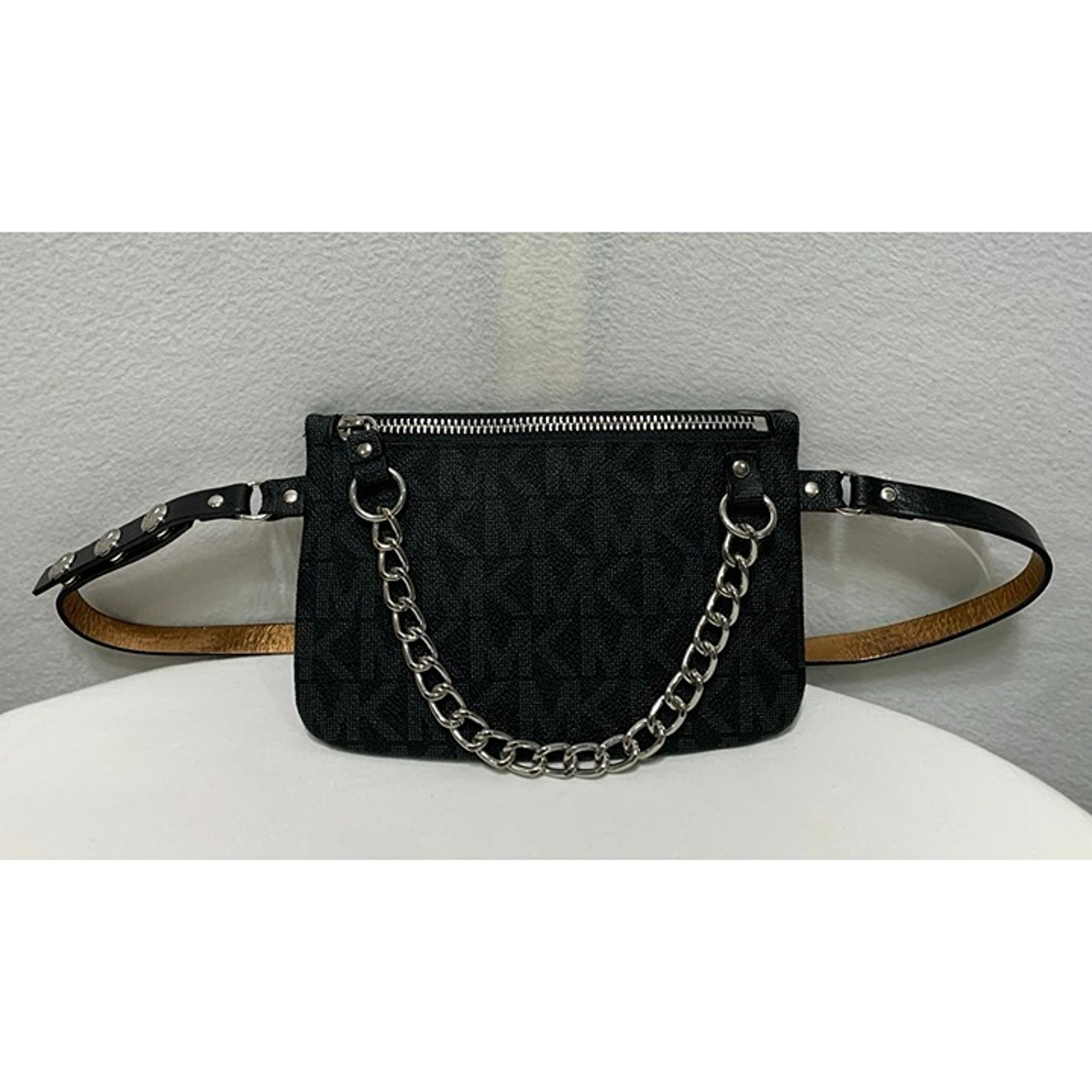 NEW Michael Kors Monogram Chain Belt Bag Bum Bag Fanny Pack Medium Black Silver