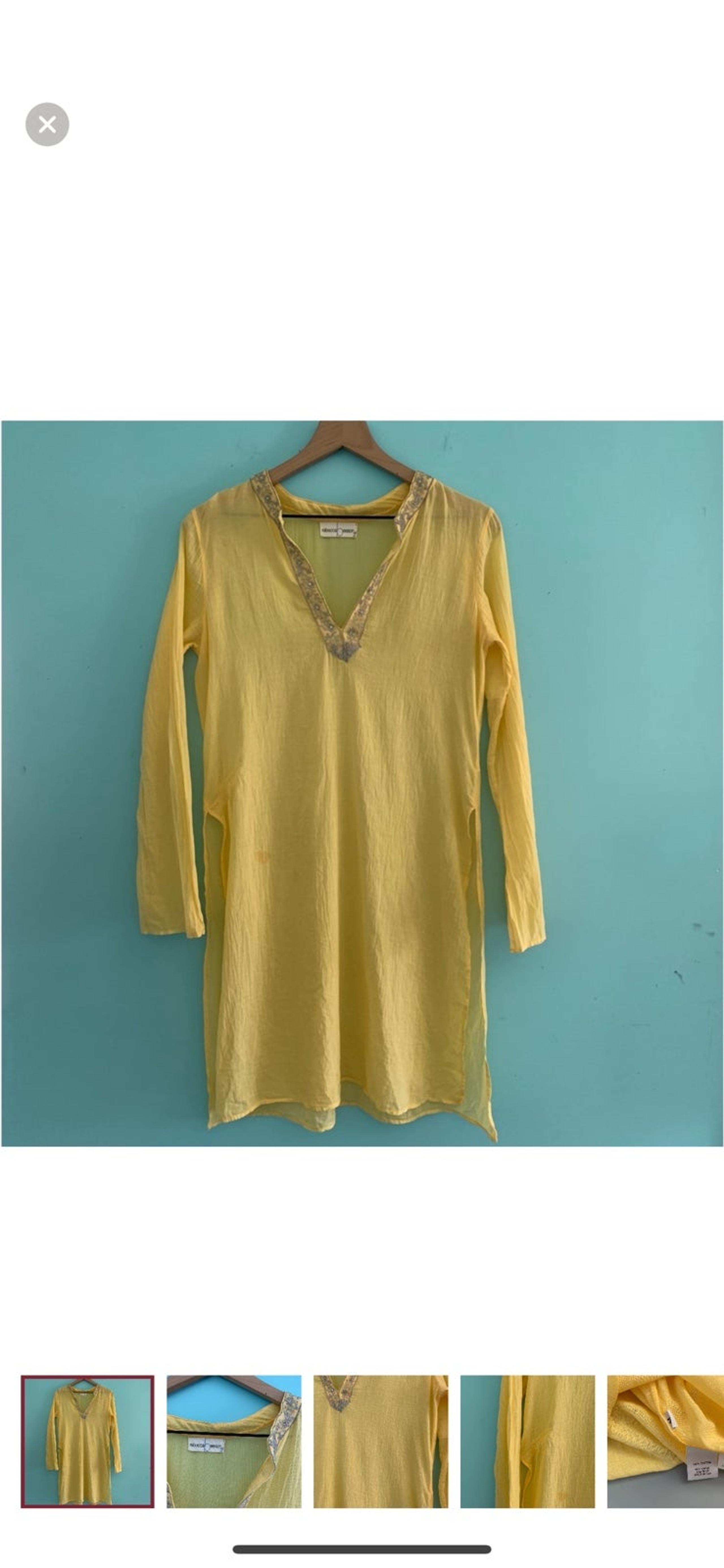 Rebecca Beeson Pullover Crinkle Long Bell Sleeve Tunic Top Yellow M