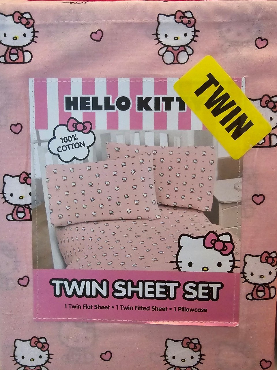Hello Kitty TWIN Pink Heart Sheet Set NWT
