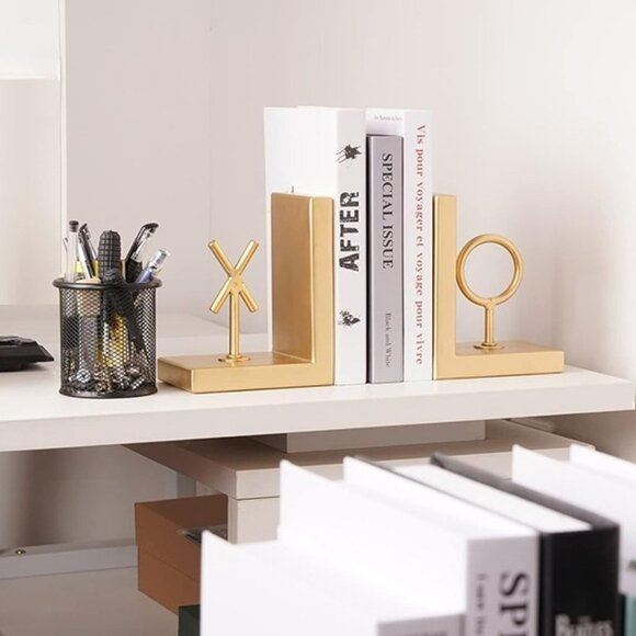 NEW Book Ends Gold Bookends Heavy Duty Decorative Bookends to Holders Books