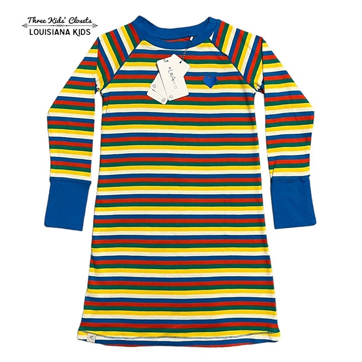 NEW Alba Of Denmark Sz 128 (8Y) Striped Cotton Rib Dress