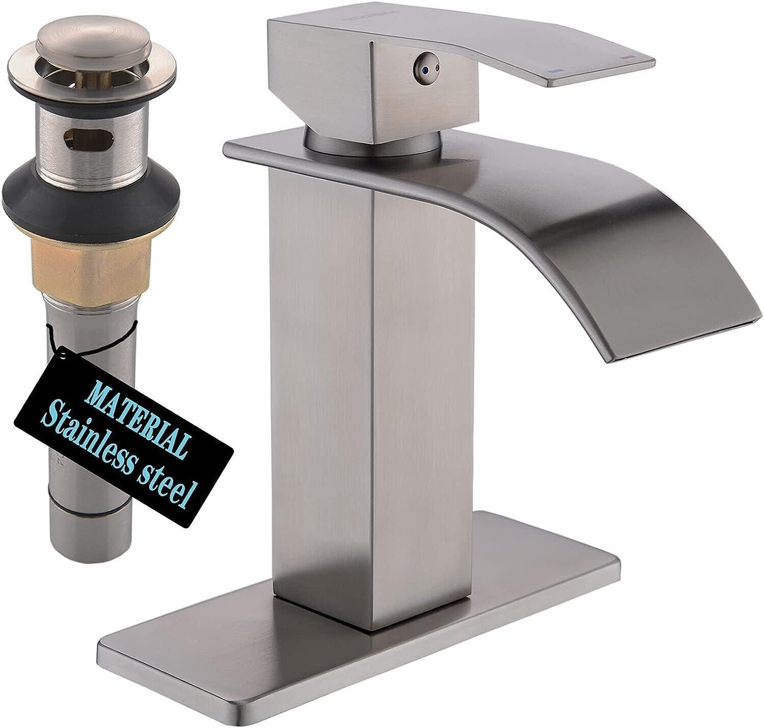 Waterfall Bathroom Faucet Single Handle Bathroom Sink Faucet Overflow Pop up