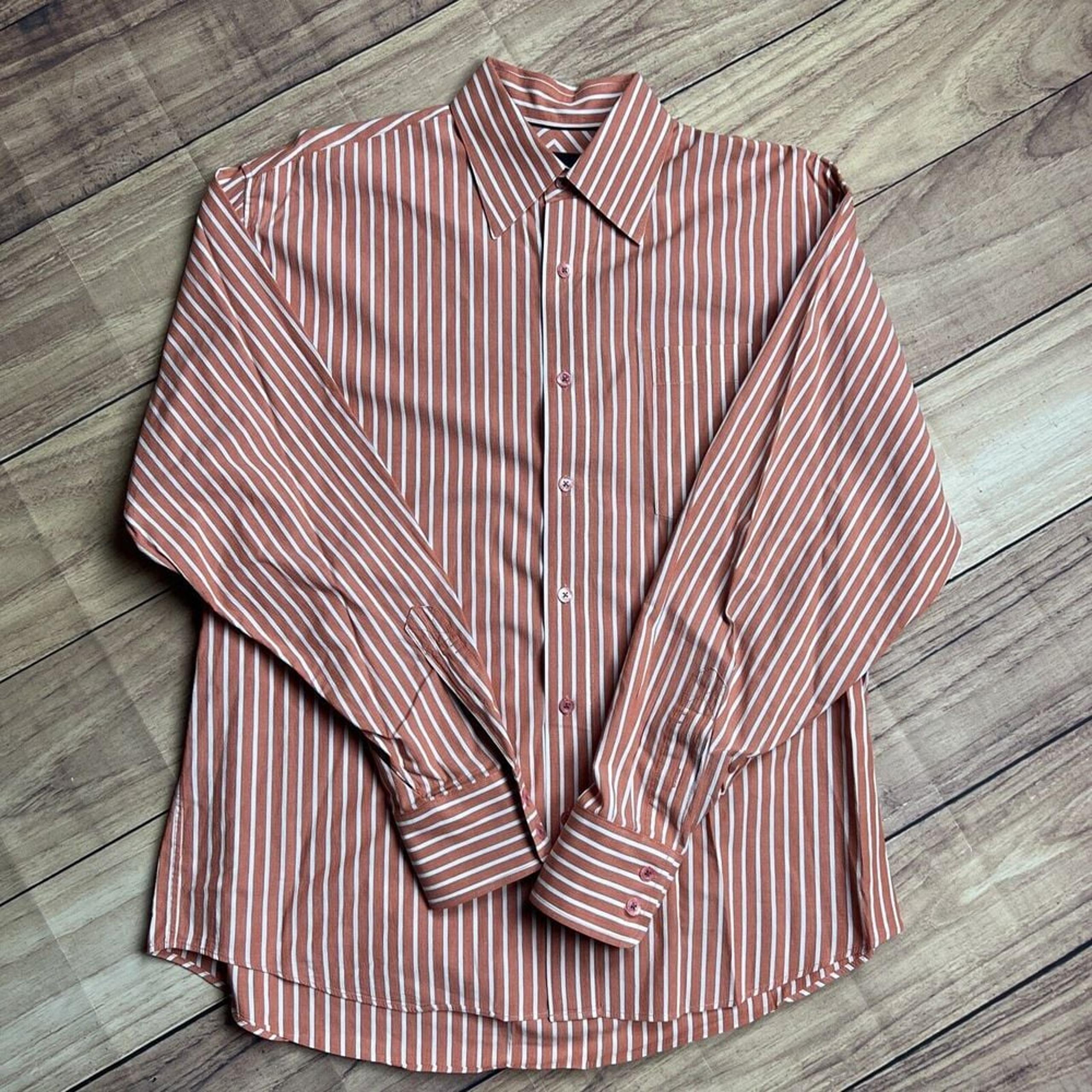 Men's Size Large Denim Co Striped Button Down Long Sleeve Shirt - Indigo Palms