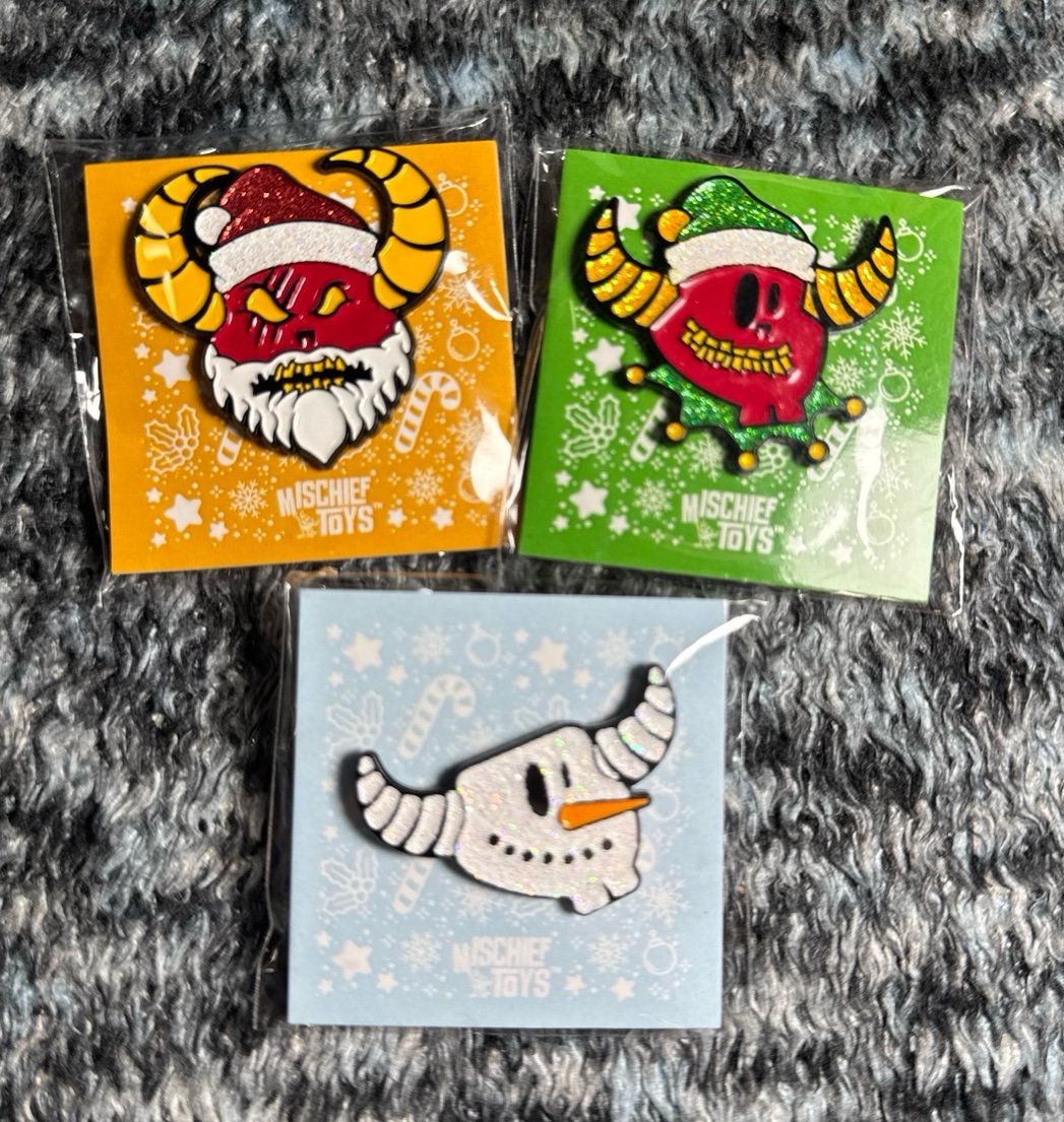 Mischief Toys Elf Gastley, snowman gastley and Santa Demonstro pin bundle