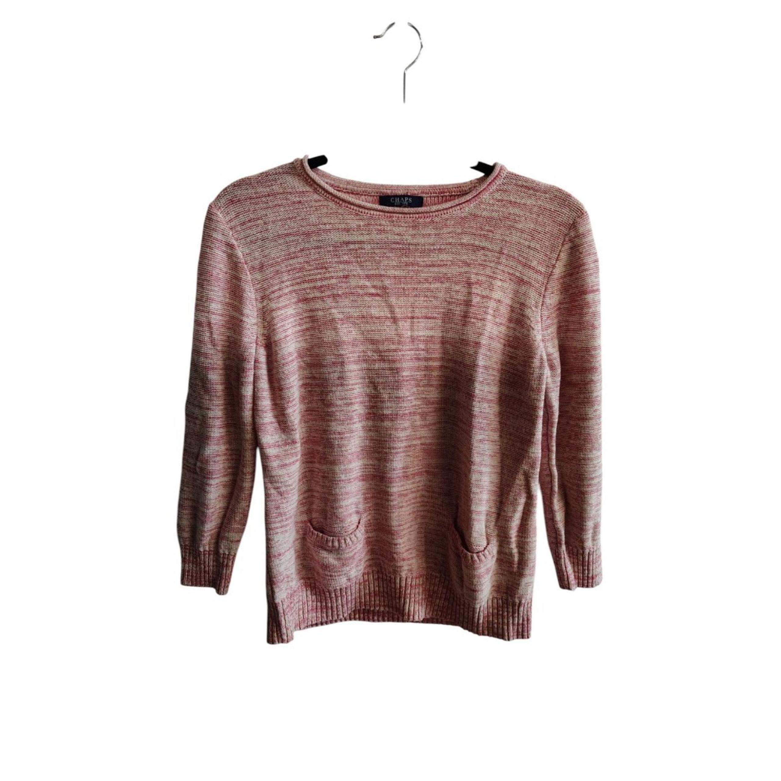 Chaps Ralph Lauren Pink and White linen cotton Crew Neck 3/4 Sleeve Sweater.