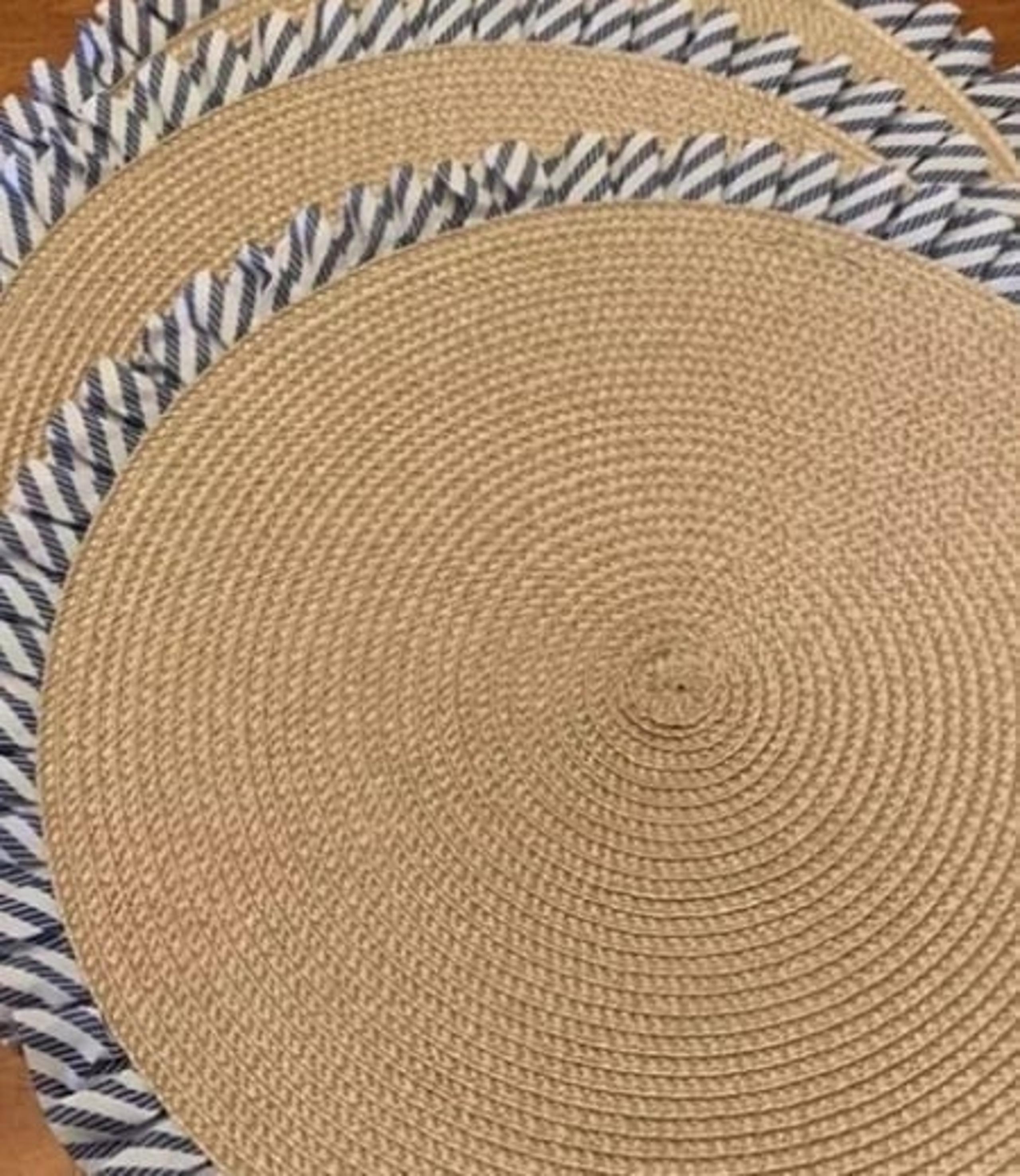 Dolly Parton Blue Stripe & Ruffle, Braided 
Round Placemates - Set of 2